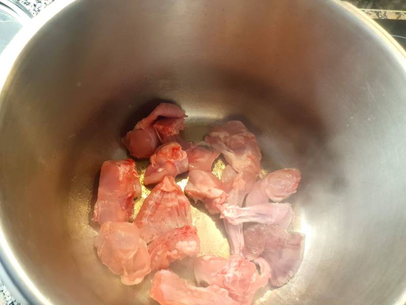 conejo saltado en la olla rápida